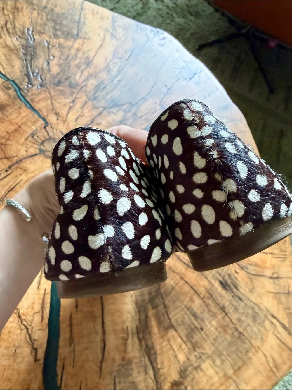 J. CREW Cora Calf Hair Smoking Flats Shoes Speckled Brown White Spots - Picture 5 of 8